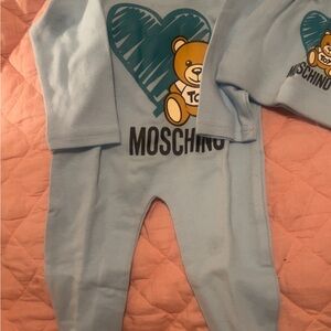 Moschino Light Blue Teddy Heart Footed One-Piece